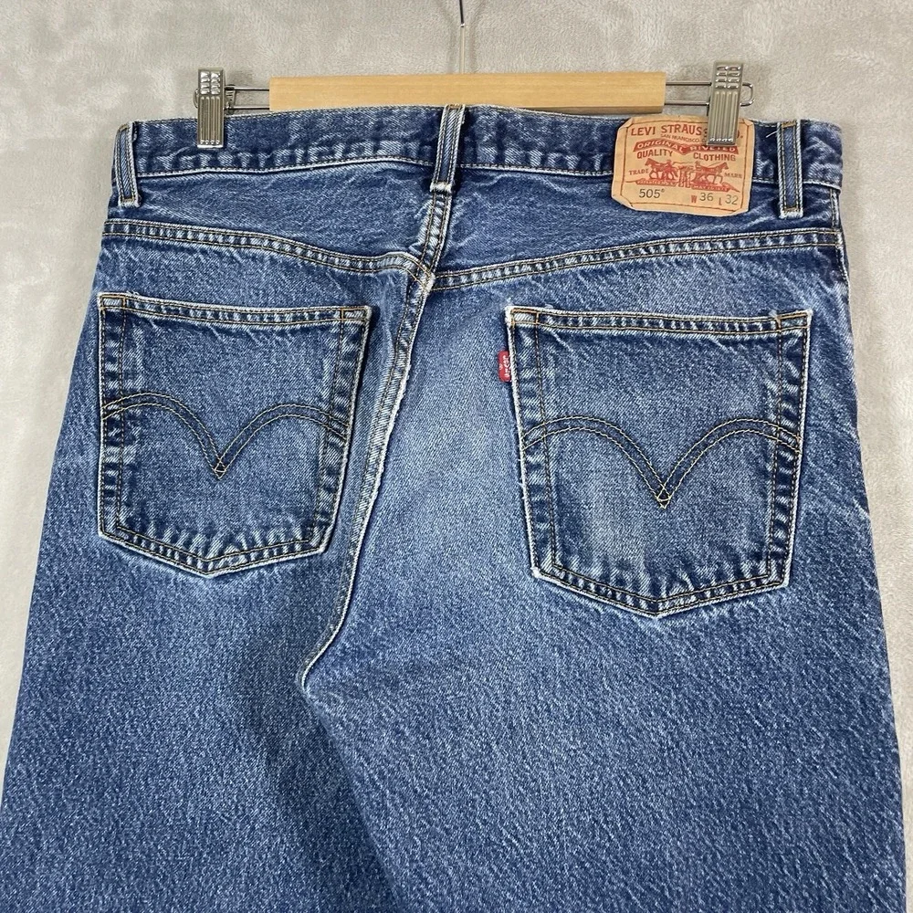 Vtg Levis 505 Jeans Mens 36x32 (fit 34x31) Y2K 2000s Whisker Fade Dark Wash